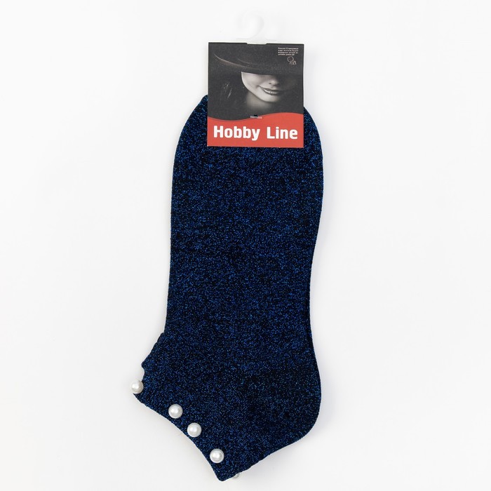 Носки женские Нжл2116 с люрексом и с бусинками цвет синий, р-р 23-25 (36-40)