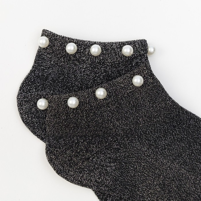 Носки женские Нжл2116 с люрексом и с бусинками цвет тёмно-серый, р-р 23-25 (36-40)