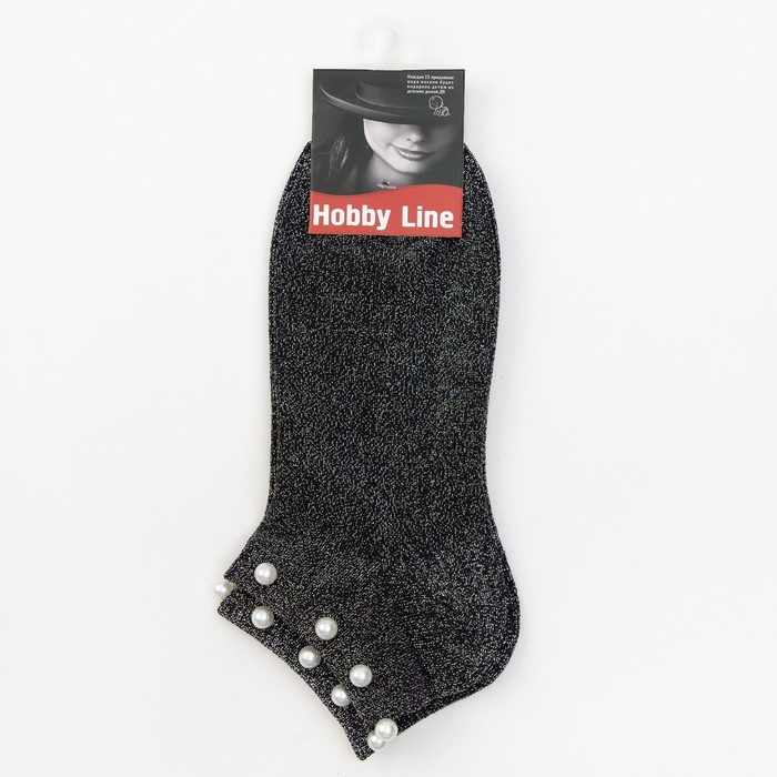Носки женские Нжл2116 с люрексом и с бусинками цвет тёмно-серый, р-р 23-25 (36-40)
