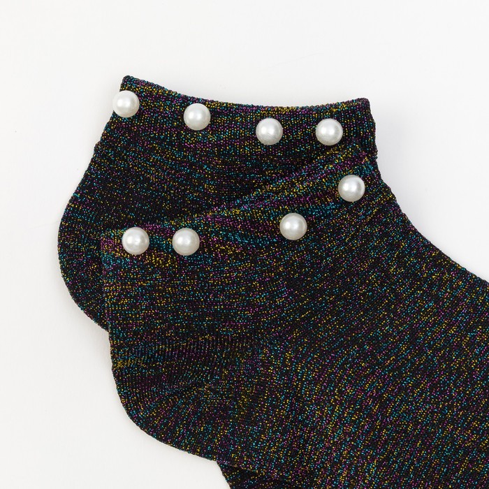 Носки женские Нжл2116 с люрексом и с бусинками цвет чёрный, р-р 23-25 (36-40)