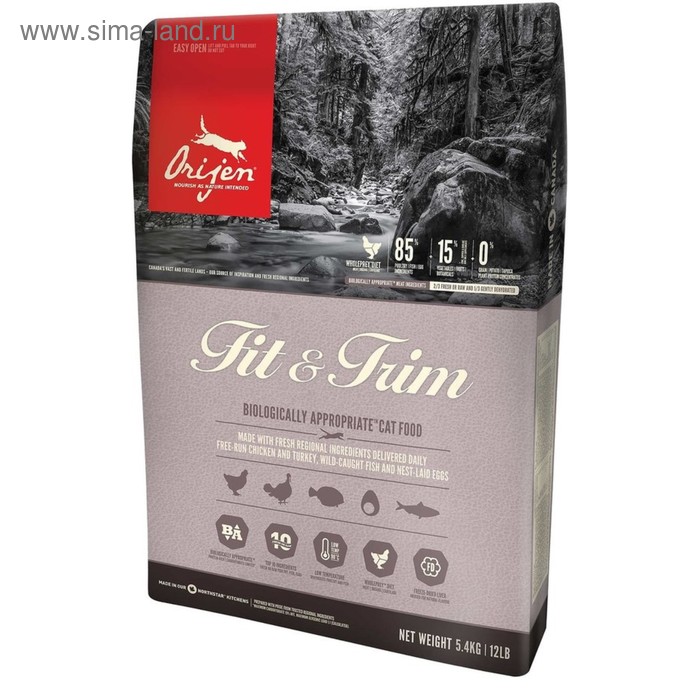 Сухой корм Orijen Fit&Trim Cat 85/15 для кошек и котят, облегченный, 5,4 кг