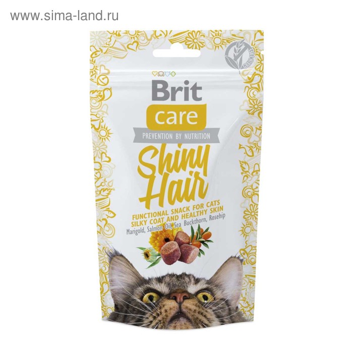 Лакомство Brit Care Shiny Hair для кошек, для блестящей шерсти, 50 г