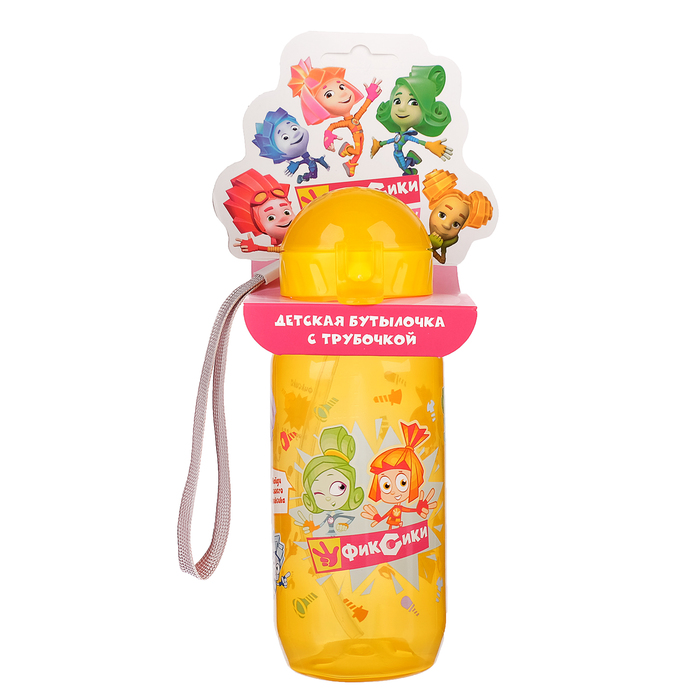 Поильник с трубочкой детский «Фиксики. Верта + Симка» (мультяшки), 400 мл, на ремешке, цвета МИКС