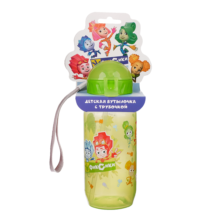Поильник с трубочкой детский «Фиксики. Файер + Нолик» (мультяшки), 400 мл, на ремешке, цвета МИКС