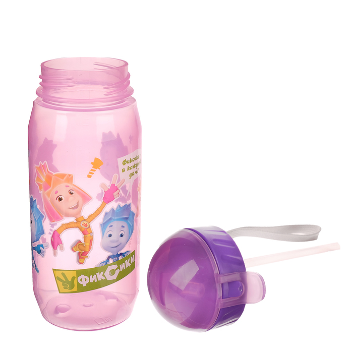 Поильник с трубочкой детский «Фиксики. Весёлый дуэт», 400 мл, на ремешке, цвета МИКС