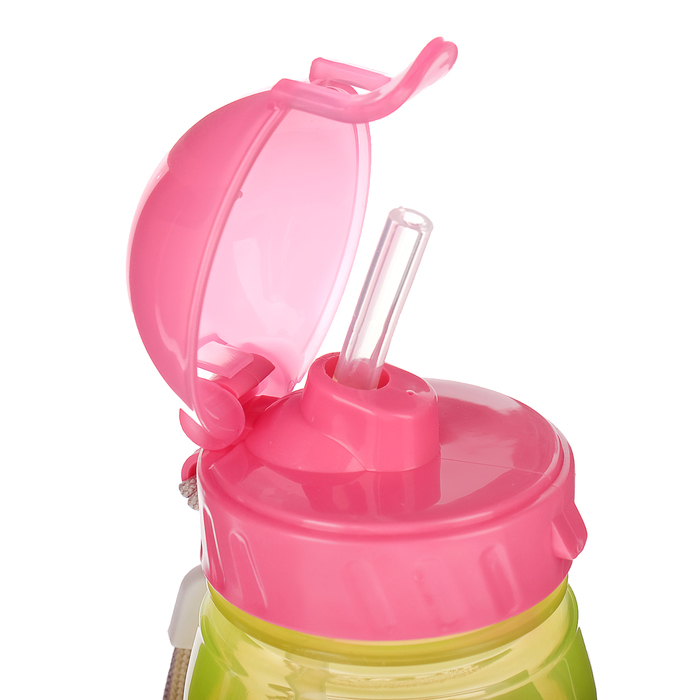 Поильник с трубочкой детский «Фиксики. Девочки» (полоски), 400 мл, на ремешке, цвета МИКС