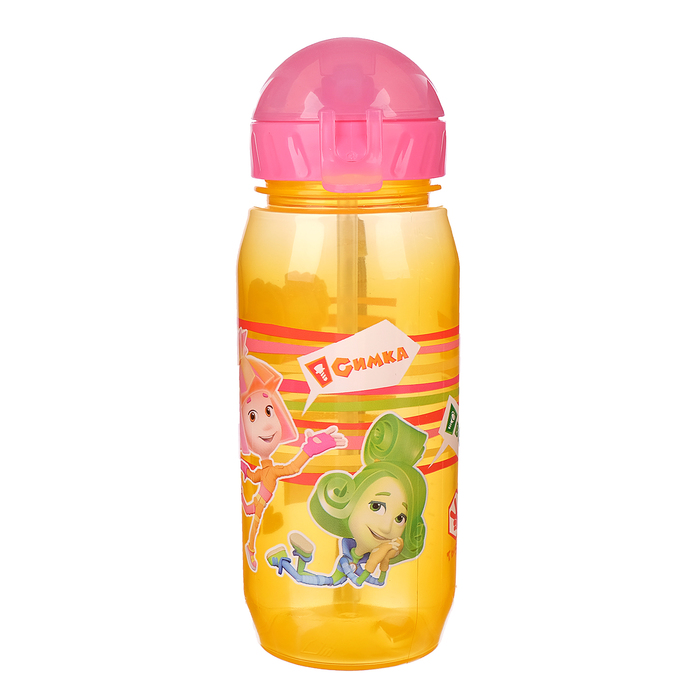 Поильник с трубочкой детский «Фиксики. Девочки» (полоски), 400 мл, на ремешке, цвета МИКС