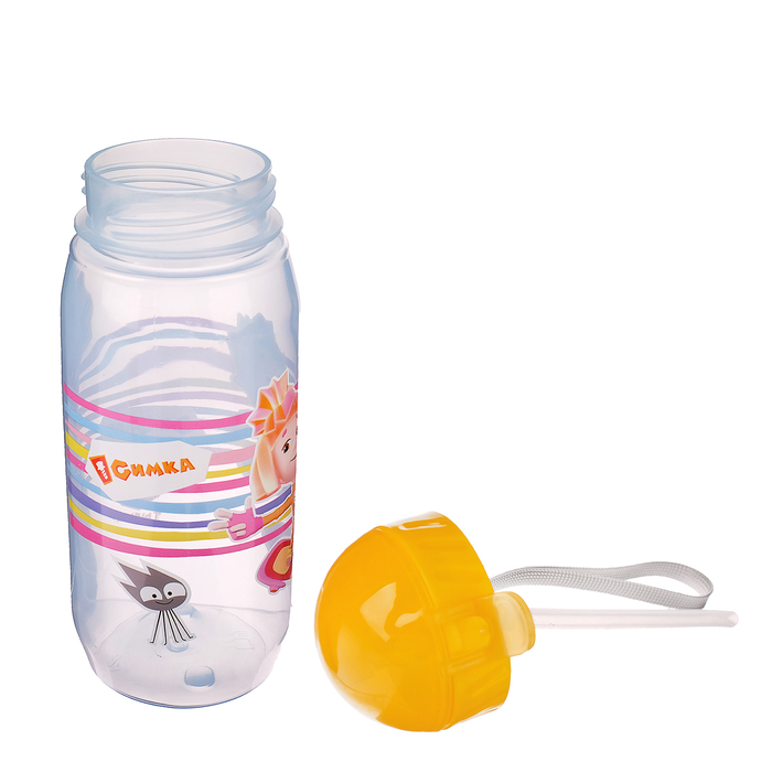 Поильник с трубочкой детский «Фиксики. Симка + Нолик» (полоски), 400 мл, на ремешке, цвета МИКС