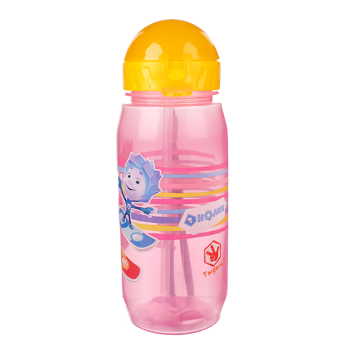 Поильник с трубочкой детский «Фиксики. Симка + Нолик» (полоски), 400 мл, на ремешке, цвета МИКС