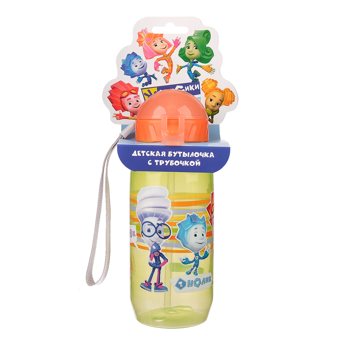 Поильник с трубочкой детский «Фиксики. Мальчики» (полоски), 400 мл, на ремешке, цвета МИКС