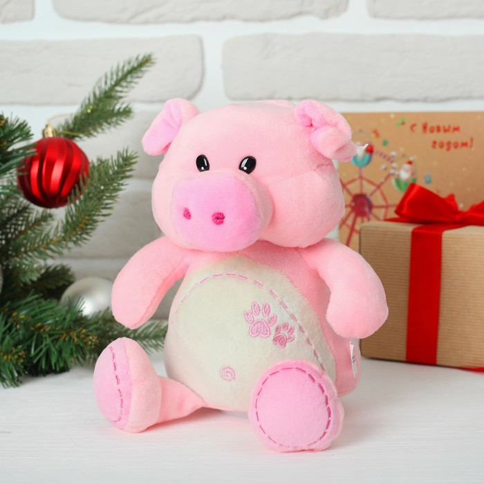 Мягкая игрушка-копилка "Поросёнок на белом животике вышивка" 22 см