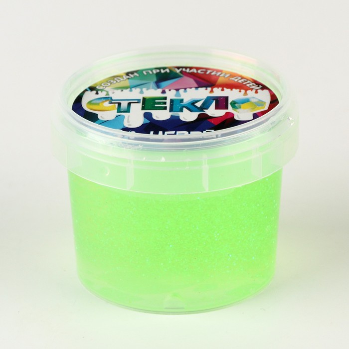 Слайм "Стекло" с переливающимися неоновыми блестками, зеленый 100 гр