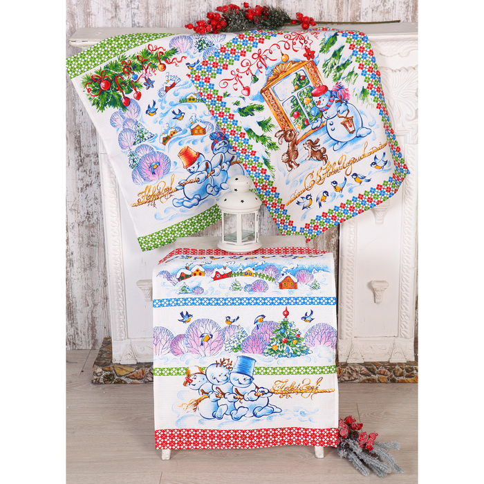 Набор полотенец DomoVita "Зимние Забавы" вафля 170 г/м2, 45х60 см 3шт (в коробке), хл100%