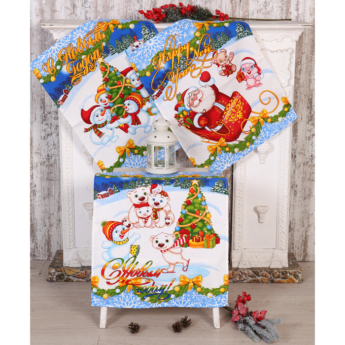 Набор полотенец DomoVita "Зимняя Сказка" вафля 170 г/м2, 45х60 см 3шт (в коробке), хл100%