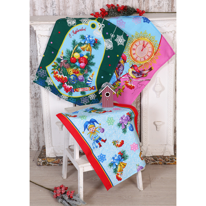 Набор полотенец DomoVita "Карнавальная ночь" вафля 170 г/м2, 45х60 см 3шт (в коробке), хл100   37084