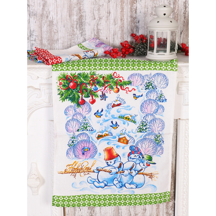 Полотенце 45х60см DomoVita "Зимние забавы", хлопок 100%, 170 г/м2 вафелька (пакет) микс