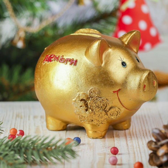 Копилка полистоун "Золотая свинка - Деньги" 10х13,5х8 см