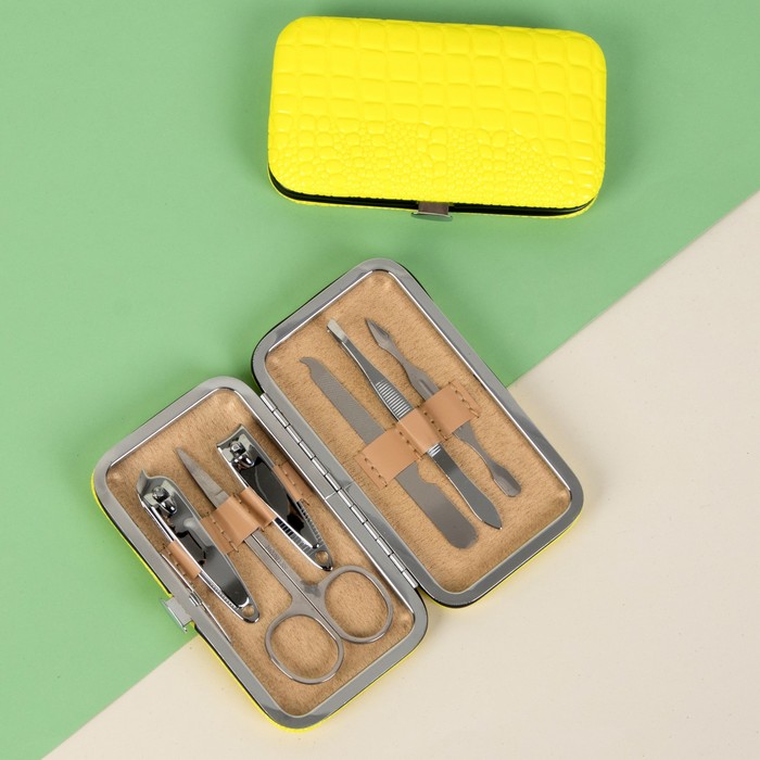 Набор маникюрный, 6 предметов, цвет жёлтый неоновый