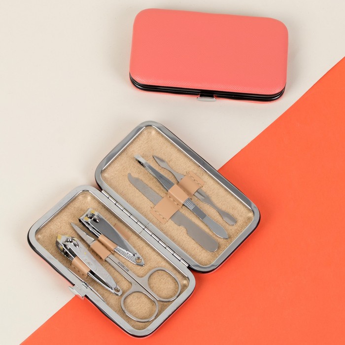 Набор маникюрный, 6 предметов, цвет персиковый