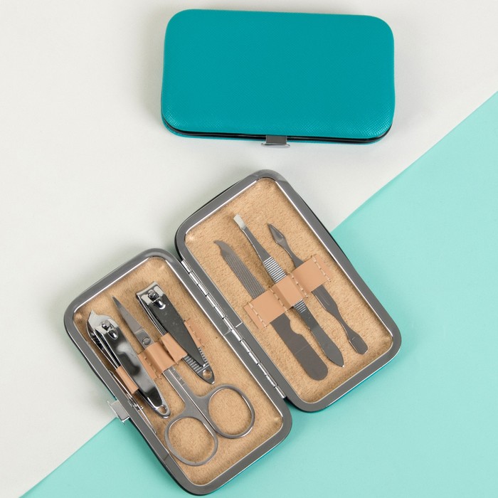 Набор маникюрный, 6 предметов, цвет морская волна