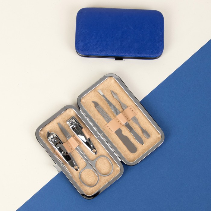 Набор маникюрный, 6 предметов, цвет синий