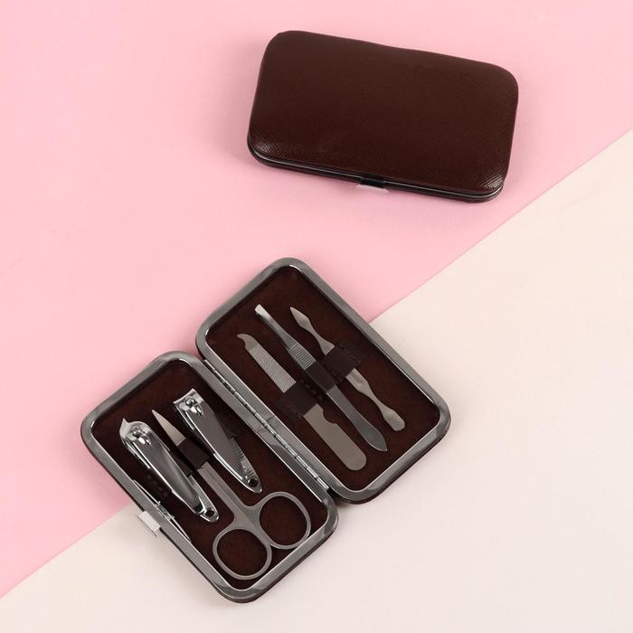 Набор маникюрный, 6 предметов, цвет коричневый