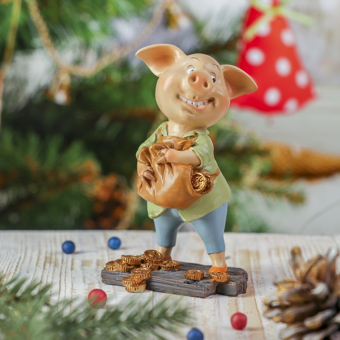 Сувенир полистоун "Поросенок с деньгами" 7х5,5х11 см
