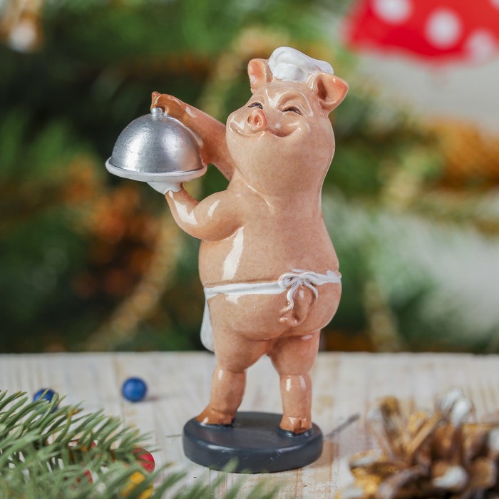 Сувенир полистоун "Свинья повар" 5,5х10х4 см