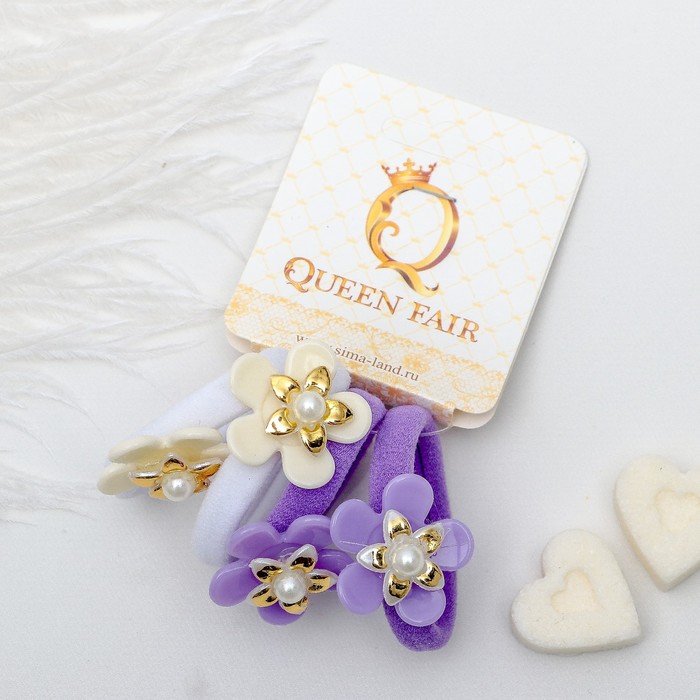 Резинка для волос "Лилия нежная" (цена за штуку ) белый,сиреневый