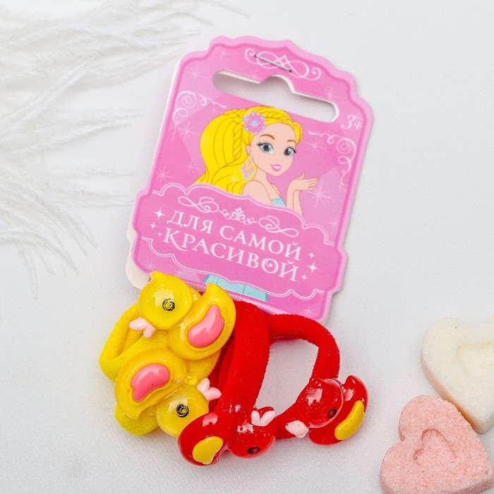 Резинка для волос "Веселые зверята" набор 4 шт уточка красный, желтый