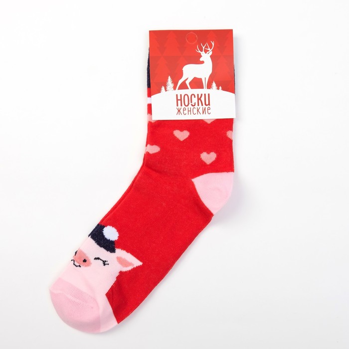 Носки женские "Хрюша" р-р 36-40 (23-25 см) 80% хл, 15% п/э, 5% эл