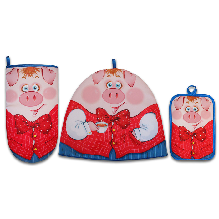 Набор "Мистер Свин" грелка,прихватка 15х22 рукавица,габардин,ваф.п,160 г/м2,100% хл