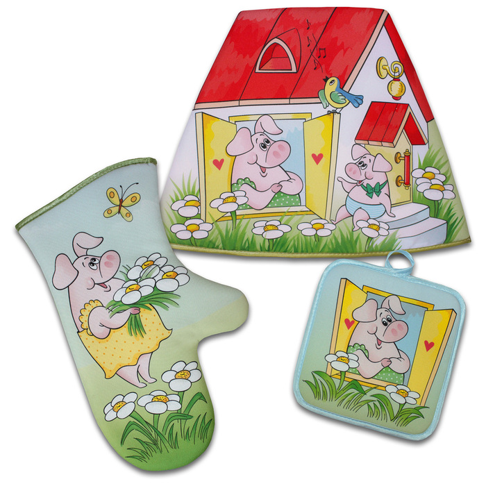 Набор "Летом в деревне" грелка ,прихватка 17х17,рукавичка ,габардин,ваф.п,160 г/м2,100% хл