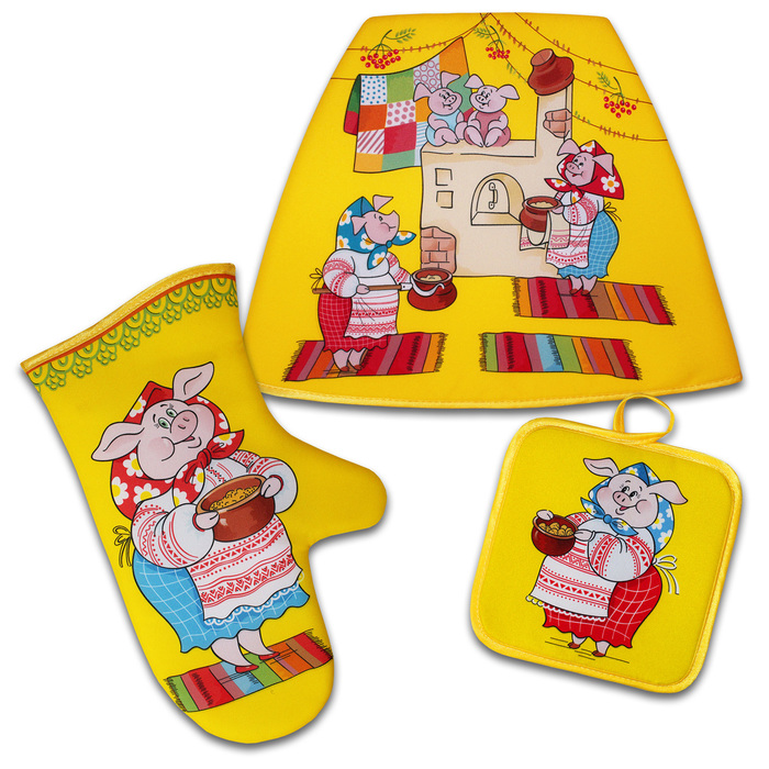 Набор "В гостях у бабули" грелка,прихватка 17х17,рукавичка,габардин,ваф.п,160 г/м2,100% хл