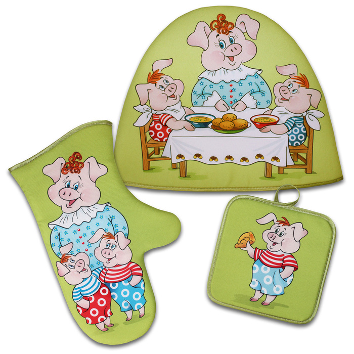 Набор "Семья" ,грелка 26 см,прихватка 17х17, рукавичка,габардин,ваф.п,160 г/м2,100% хл