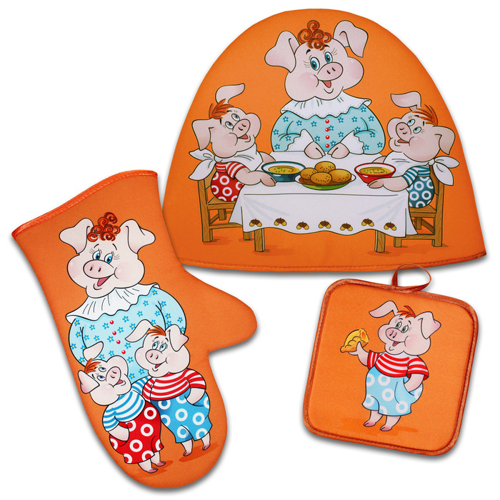 Набор "Семья" (1),грелка 26 см, прихватка 17х17, рукавичка,габардин,ваф.п,160 г/м2,100% хл