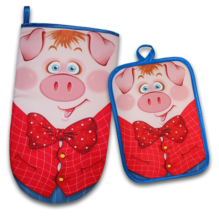 Набор "Мистер Свин" рукавица 29,5, прихватка 22х15,габардин,ваф.п,160 г/м2,100% хл