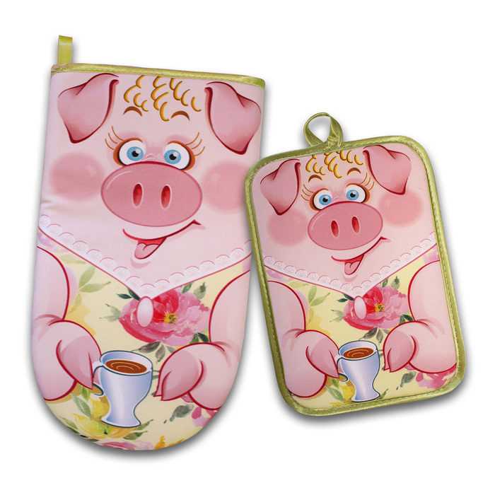 Набор "Миссис Свин" рукавица 29,5, прихватка 22х15, габардин,ваф.п,160 г/м2,100% хл