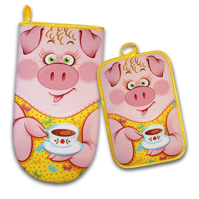 Набор "Свинка Фаня" рукавица 29,5, прихватка 22х15, габардин,ваф.п,160 г/м2,100% хл