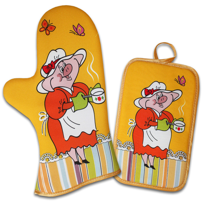 Набор "Бабуля Хрюля" рукавица 30 см, прихватка 22х15,5 габардин,ваф.п,160 г/м2,100% хл