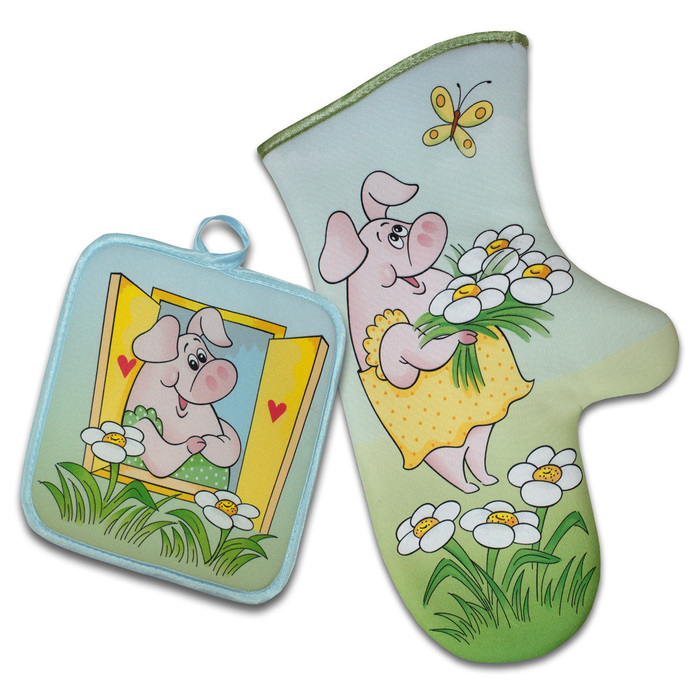 Набор "Летом в деревне" рукавица 30 см, прихватка 17х17, габардин,ваф.п,160 г/м2,100% хл