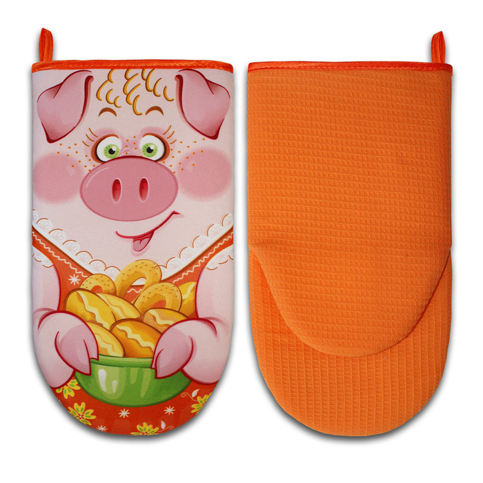 Прихватка рукавица-лягушка "Свинка Дуняша " 30 см, габардин,ваф.п,160 г/м2,100% хл