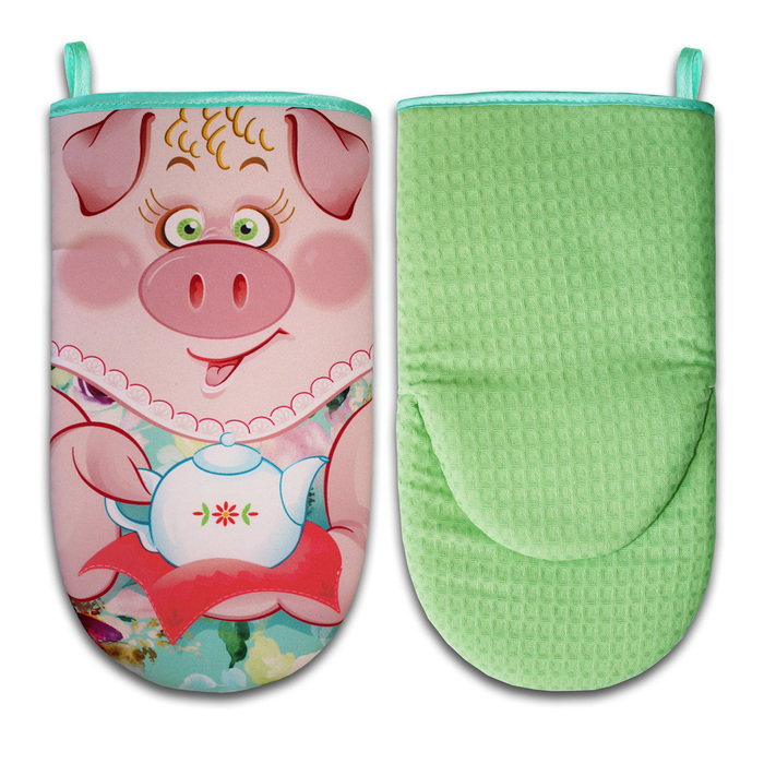 Прихватка рукавица-лягушка "Свинка Нюша" 30 см, габардин,ваф.п,160 г/м2,100% хл
