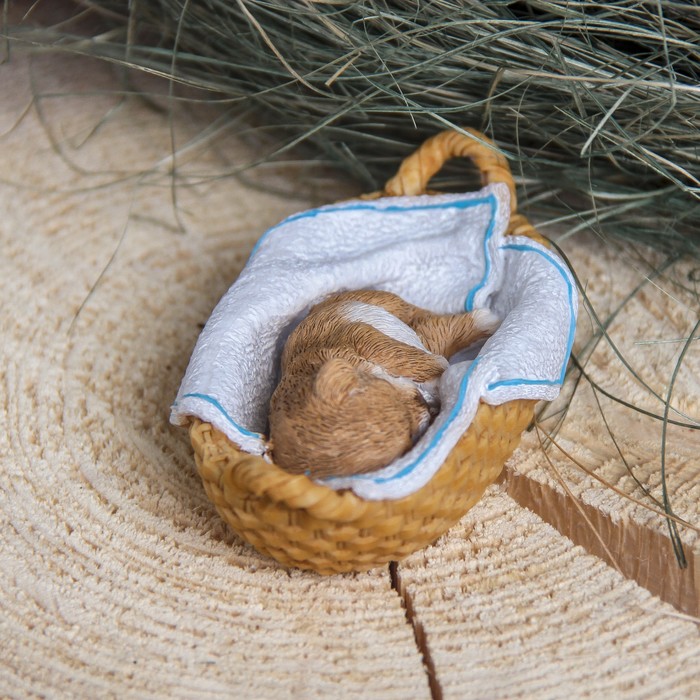 Сувенир полистоун "Щенок в корзине" 10х6,5х3,5 см