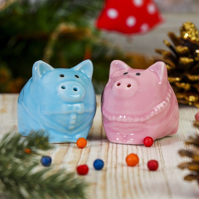 Сувенир керамика "Маленькие хрюшки" набор 2 шт 4,5х6,5х5,3 см