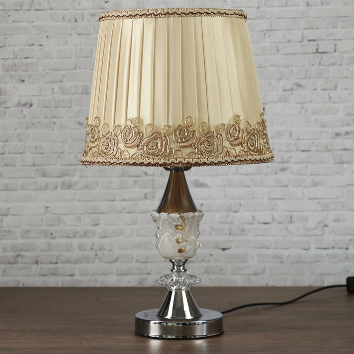 Лампа настольная Е27 220В "Шоколадные розы на кремовом" низ с подсветкой 44х28х28 см