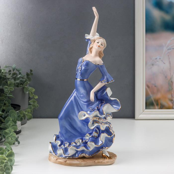 фото Сувенир керамика "танцующая девушка в голубом платье" 29х14х8 см