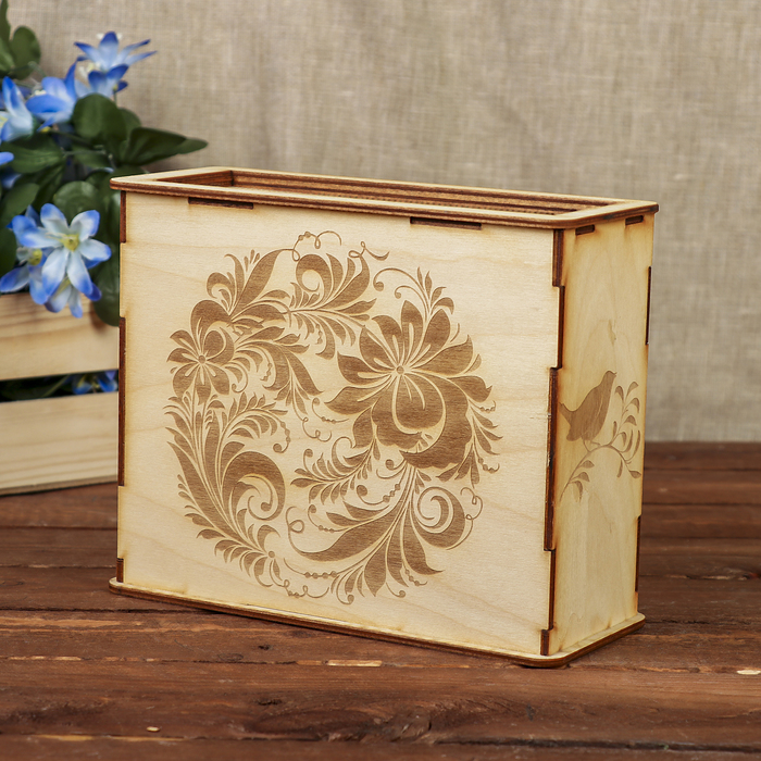 Коробка для декора "Цветущих садов и пения птиц" из фанеры 21х17х8,5 см