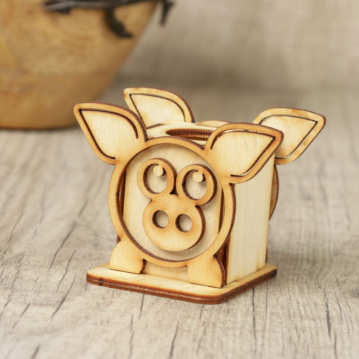 Держатель для зубочисток для декора "Свинка-1" из фанеры 8х6х6 см