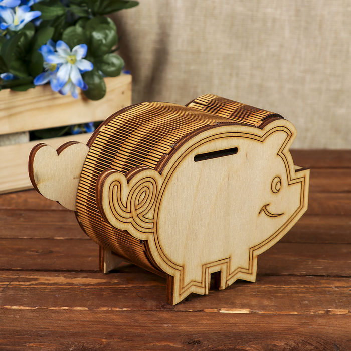 Копилка для декора"Поросёнок - 2" из фанеры 16х12х10 см